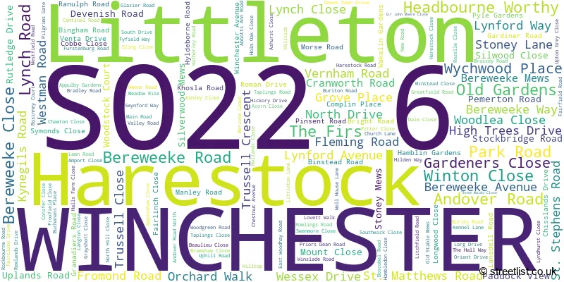 A word cloud for the SO22 6 postcode